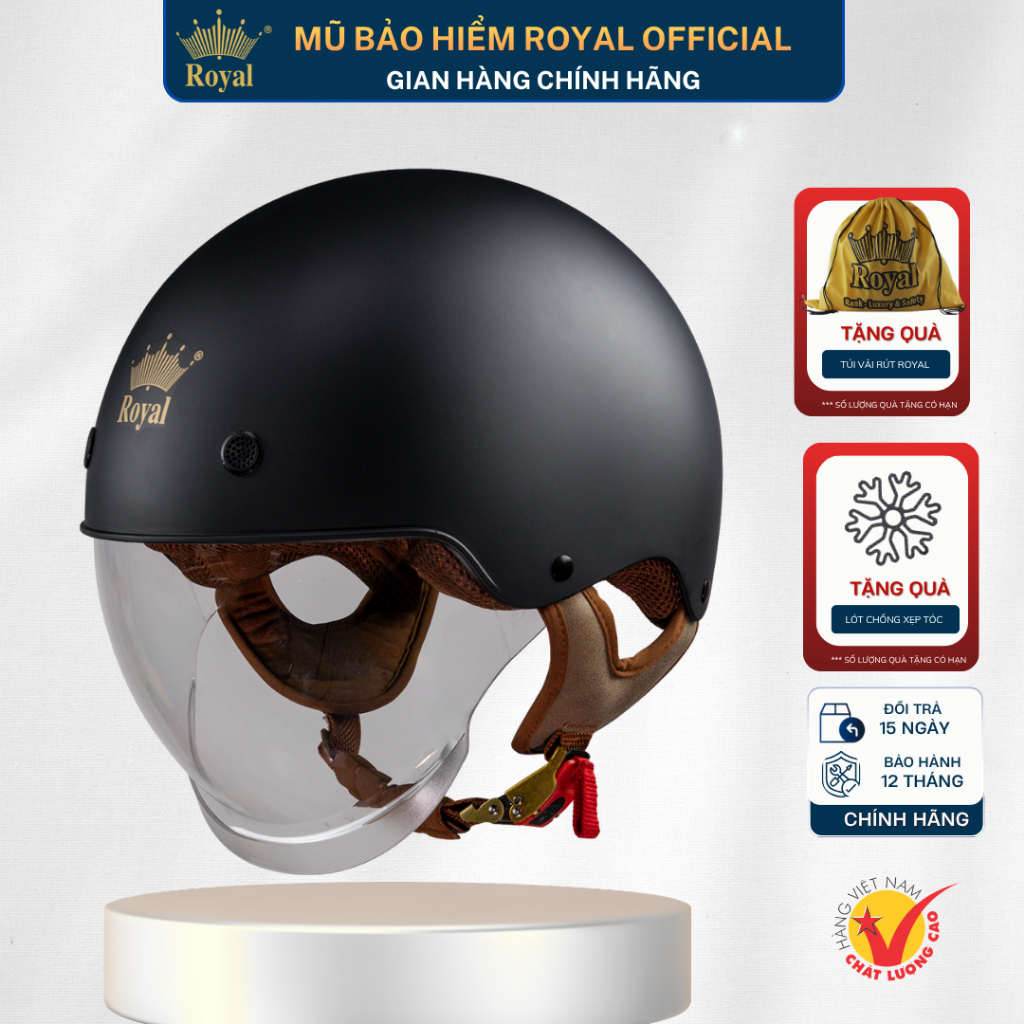 Mũ Bảo Hiểm Royal M239 Nửa Đầu Chính Hãng Kính Âm Dài Chăn Gió Bụi Cho Nam Nữ Nam Nữ Bảo Hành 12 Thá