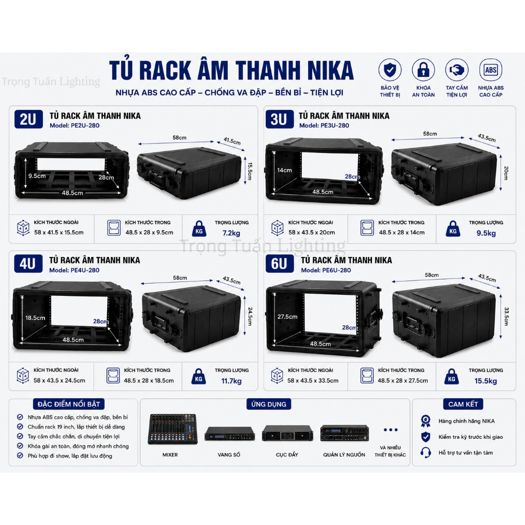 Tủ Rack Âm Thanh NIKA 2U 3U 4U 6U Nhựa ABS Chống Va Đập