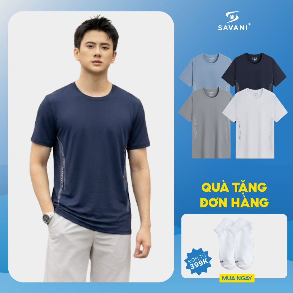 Áo Phông Nam SAVANI, Áo T-Shirt Nam Chất Liệu Nylon Thoáng Khí, Thấm Hút Mồ Hôi Tốt MTSA204S6