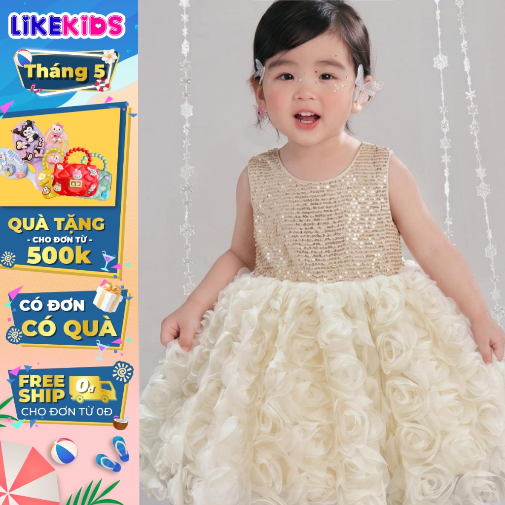 Đầm công chúa cao cấp cho bé gái hoạ tiết KIM SA NGỰC T29 phù hợp đi tiệc, đi chơi cho bé - LikeKids