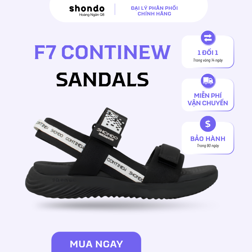 Sandal Nam Nữ Shondo F7 Continew Full Đen Họa Tiết – Quai Tháo, Êm Nhẹ