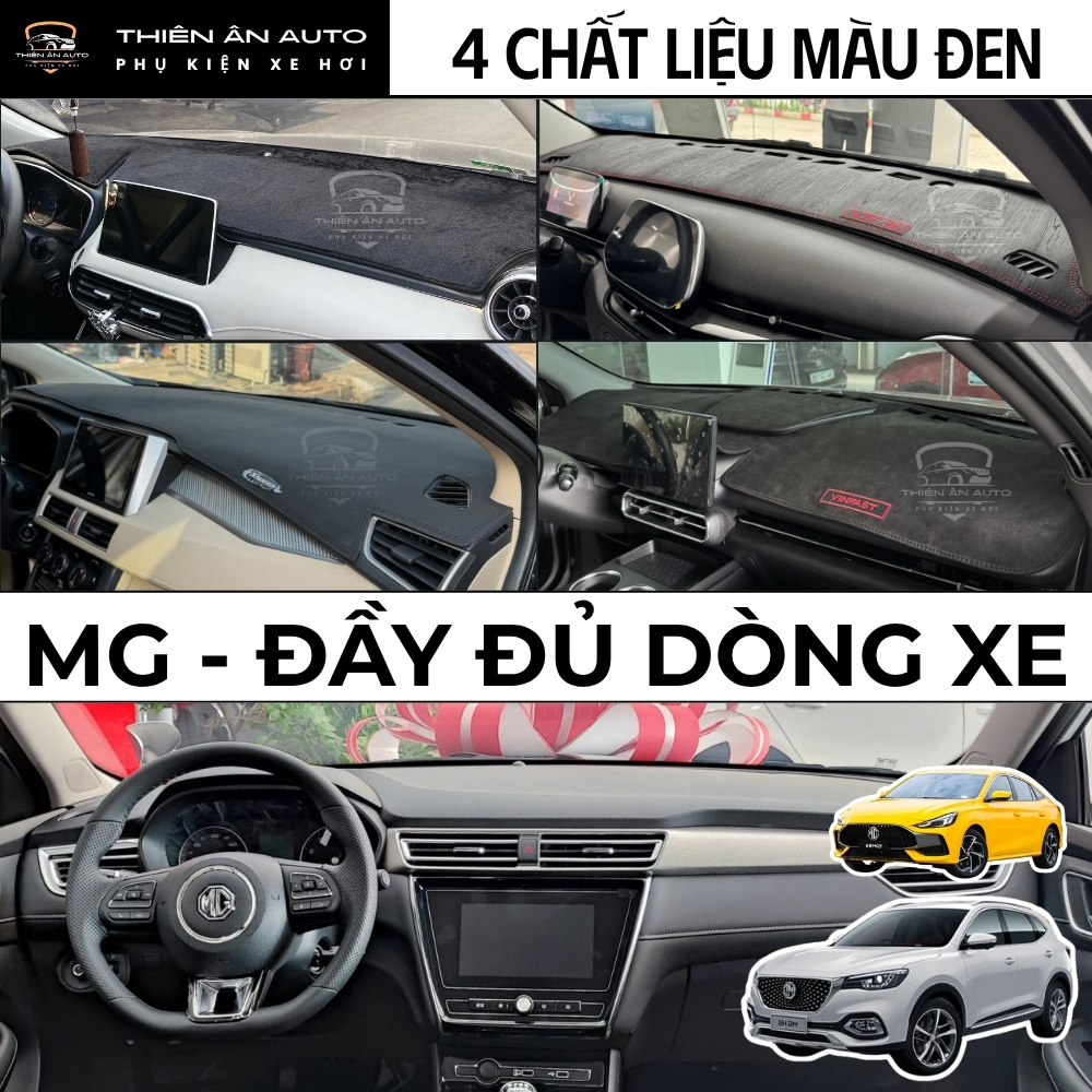 Thảm Taplo MG 5, MG ZS, MG HS, MG RX5, MG G50, MG7, Thảm Phủ Taplo 4 Chất Liệu Màu Đen Chống Nóng, T