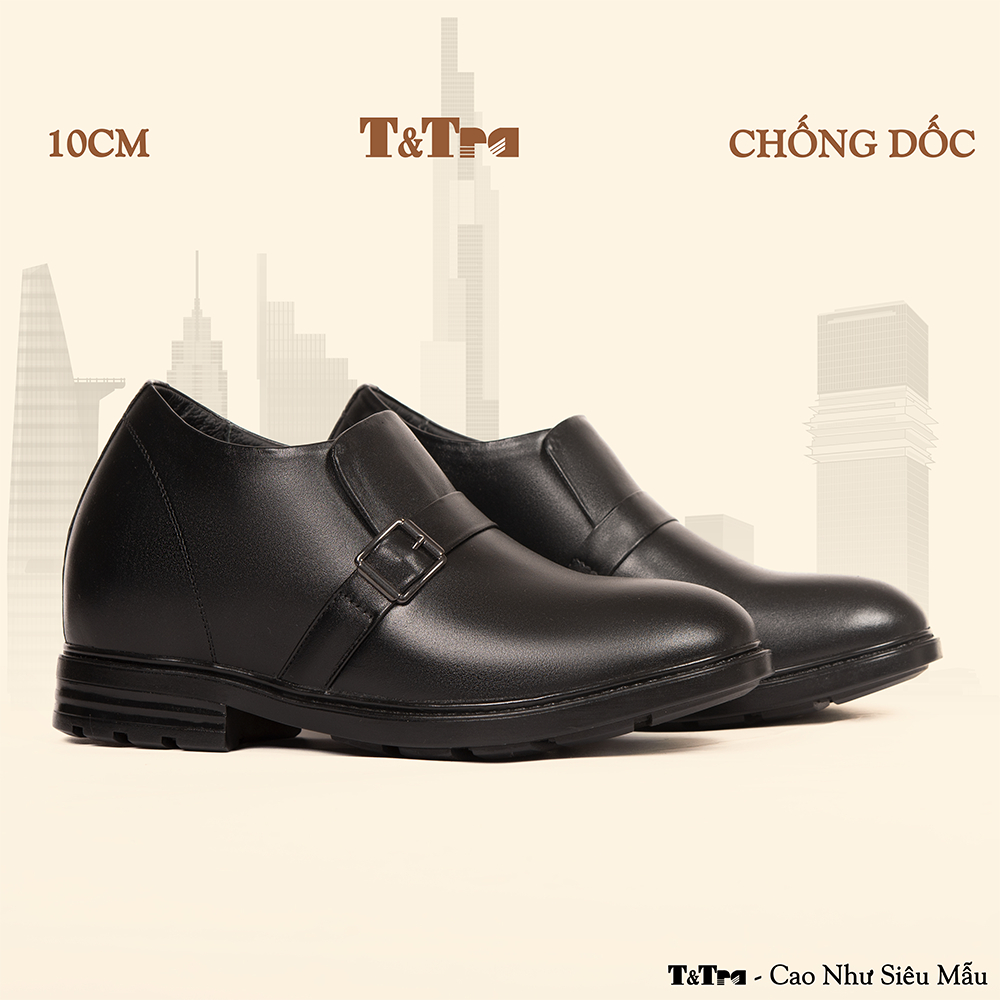 [10CM] Giày Nam Đế Cao T&Tra T90 Đen - Ít Dốc Mang Thoải Mái Hơn