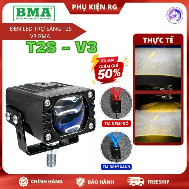 Đèn T2S V3 BMA, Đèn Trợ Sáng T2S V2 Công Suất 60W Ánh Sáng Sắc Nét Có Chống Nước IP67 - BH 12T