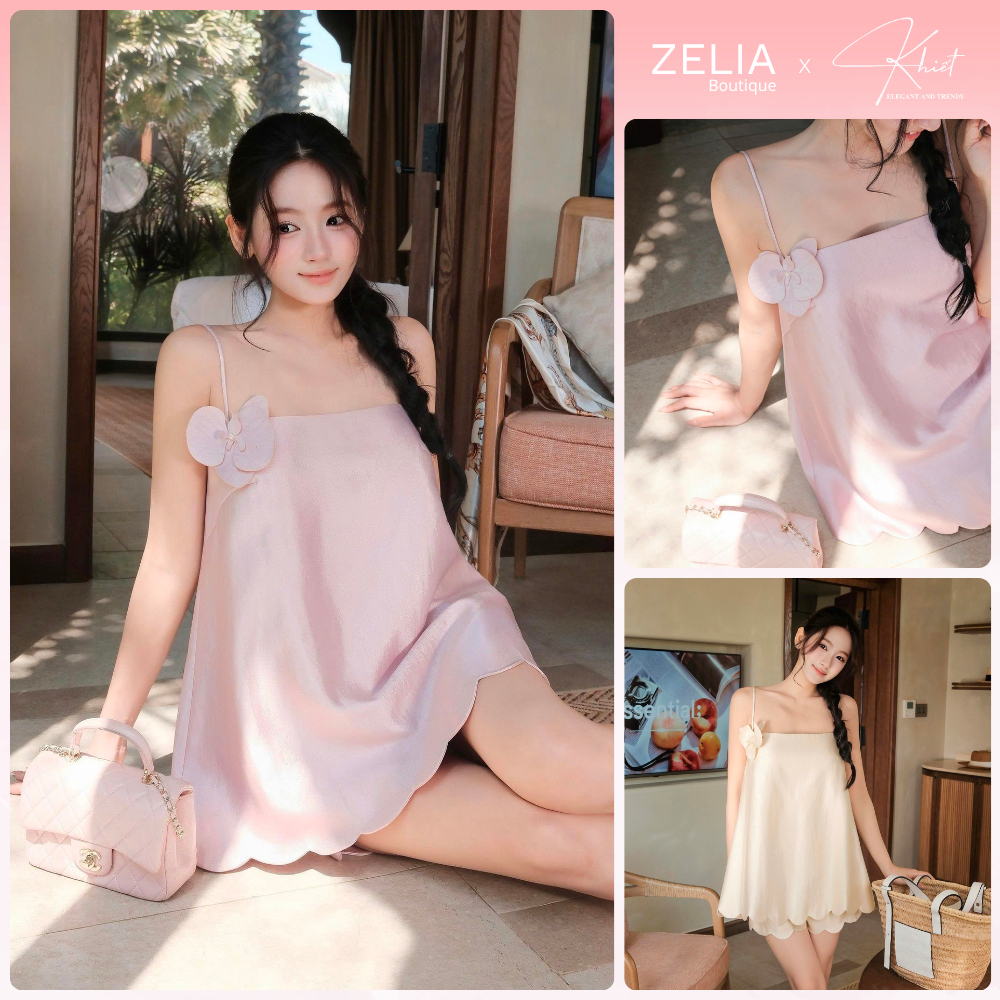 [Khiết x Zelia] Set đầm 2 dây xòe phối quần ngắn chất tafta sang chảnh ngọt ngào, phong cách mùa hè 