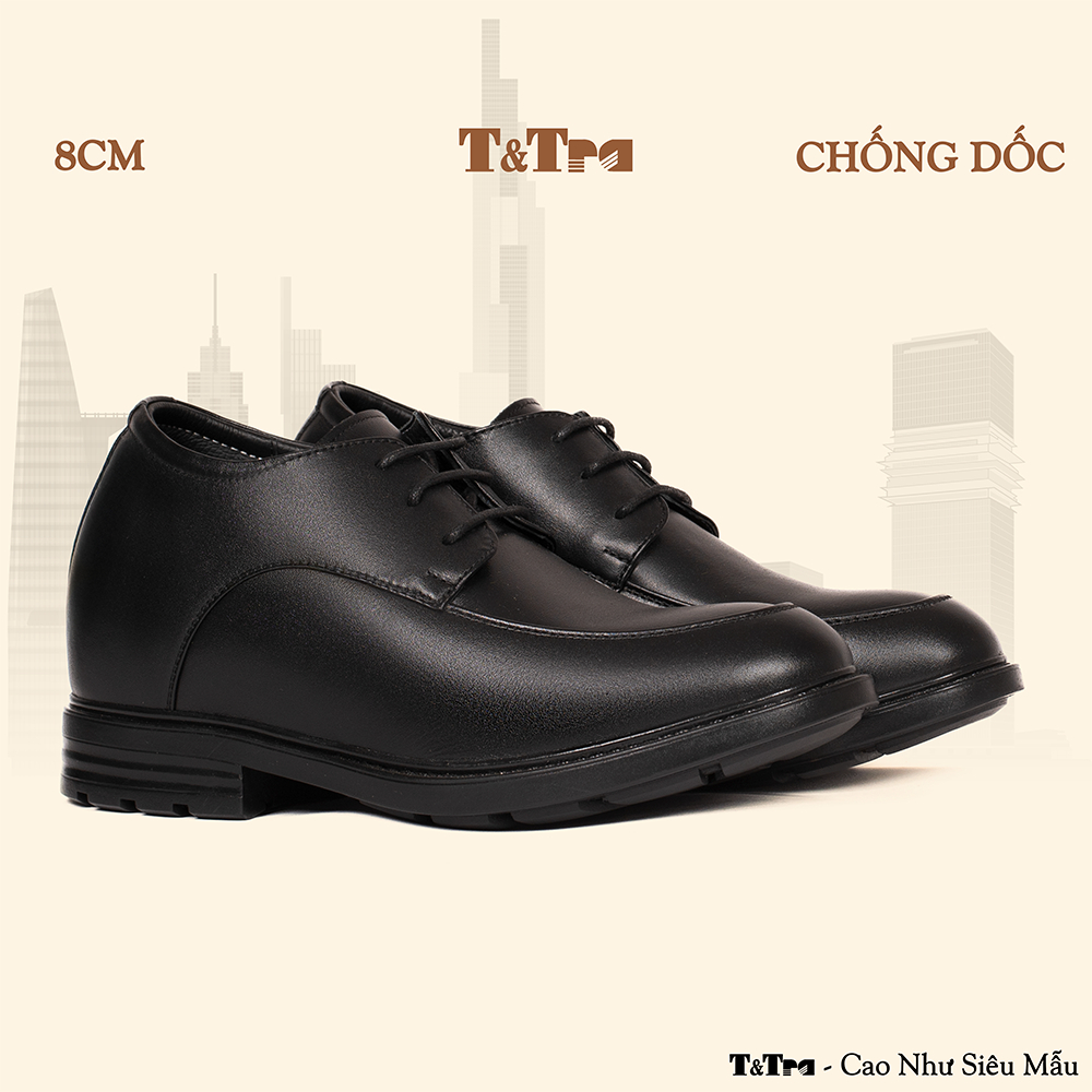 [ 8CM ] Giày Cao Nam T&Tra T81 Đen - Ít Dốc