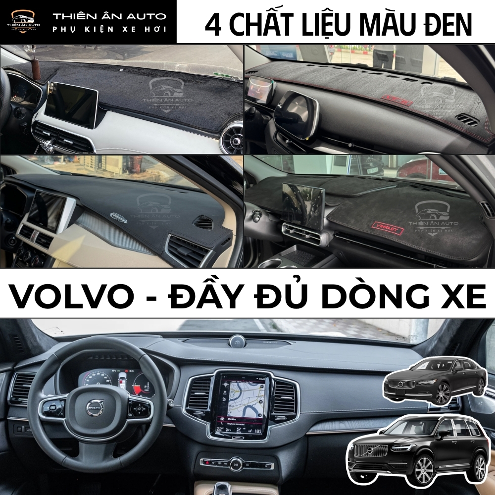 Thảm Taplo VOLVO S90, CX90, XC 40, Thảm Phủ Taplo Ô Tô 4 Chất Liệu Màu Đen Da Và Nhung, Chống Nắng, 