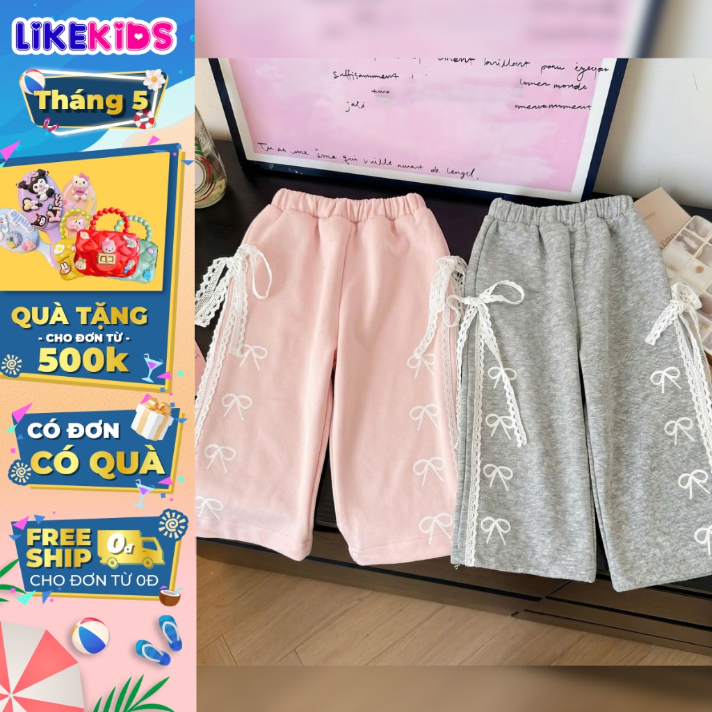 QUẦN DÀI cho bé gái hoạ tiết NƠ SỌC LikeKids M3