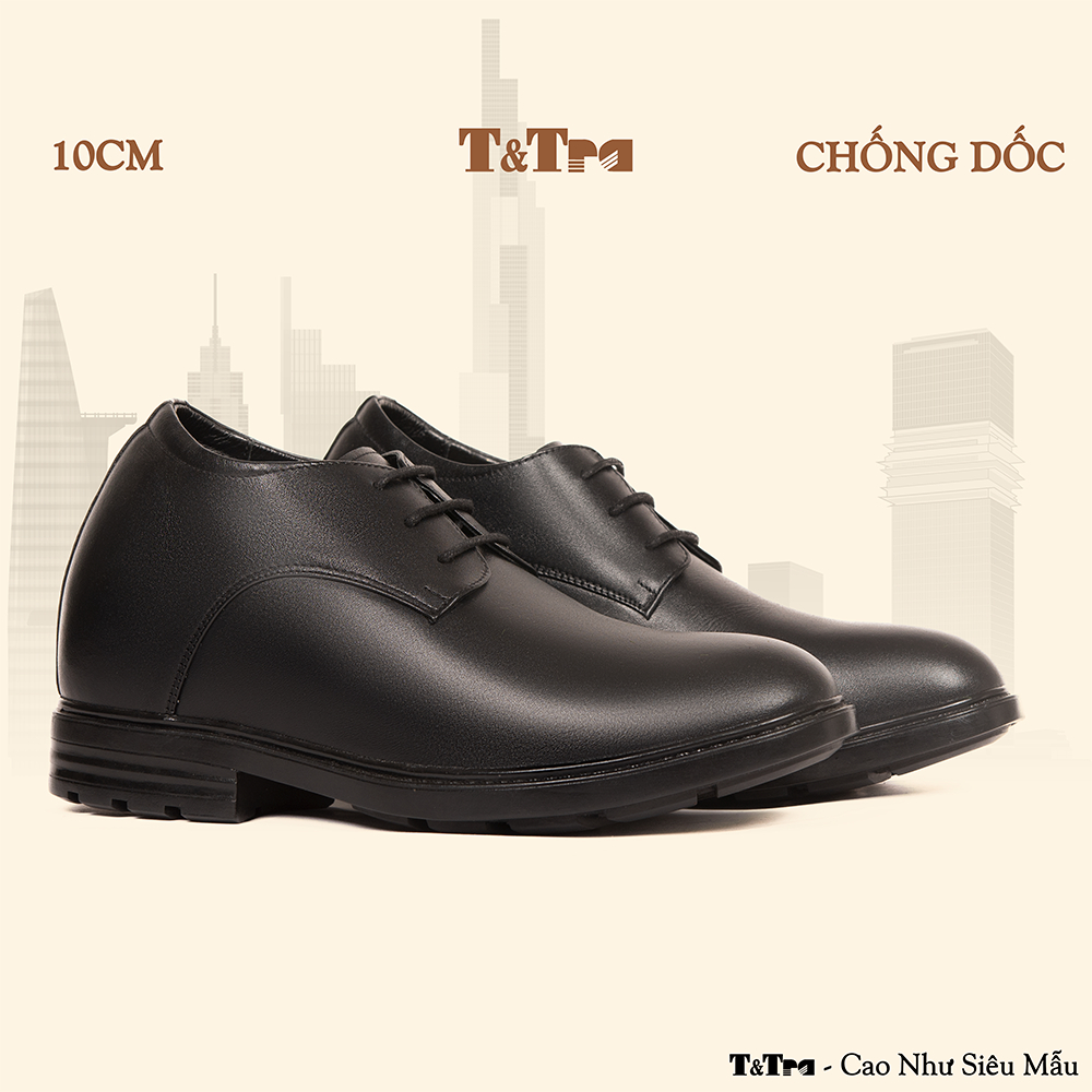 [10CM] Giày Nam Đế Cao T&Tra T92 Đen - Ít Dốc Mang Thoải Mái Hơn