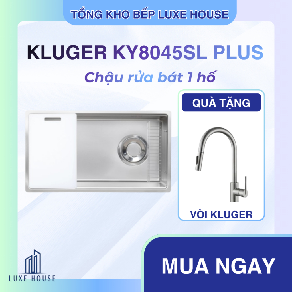 Chậu rửa bát 1 hố chống xước Kluger KY8045SL Plus, Inox304, Bảo Hành 10 Năm