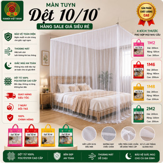Màn tuyn chống muỗi dệt 10/10 xịn, mùng trắng mắt nhỏ cao cấp 1m2, 1m6, 1m8, 2m2- Hàng chính hãng