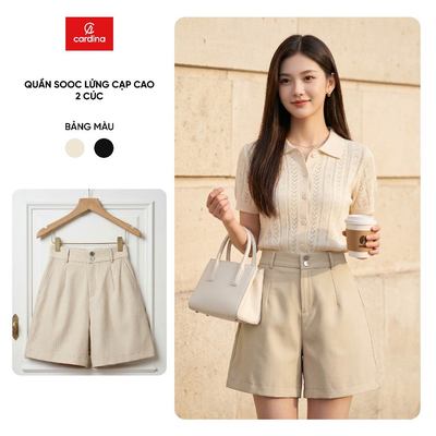 Quần đùi sooc nữ CARDINA chất liệu giả denim dáng A chun sau 6QSA16