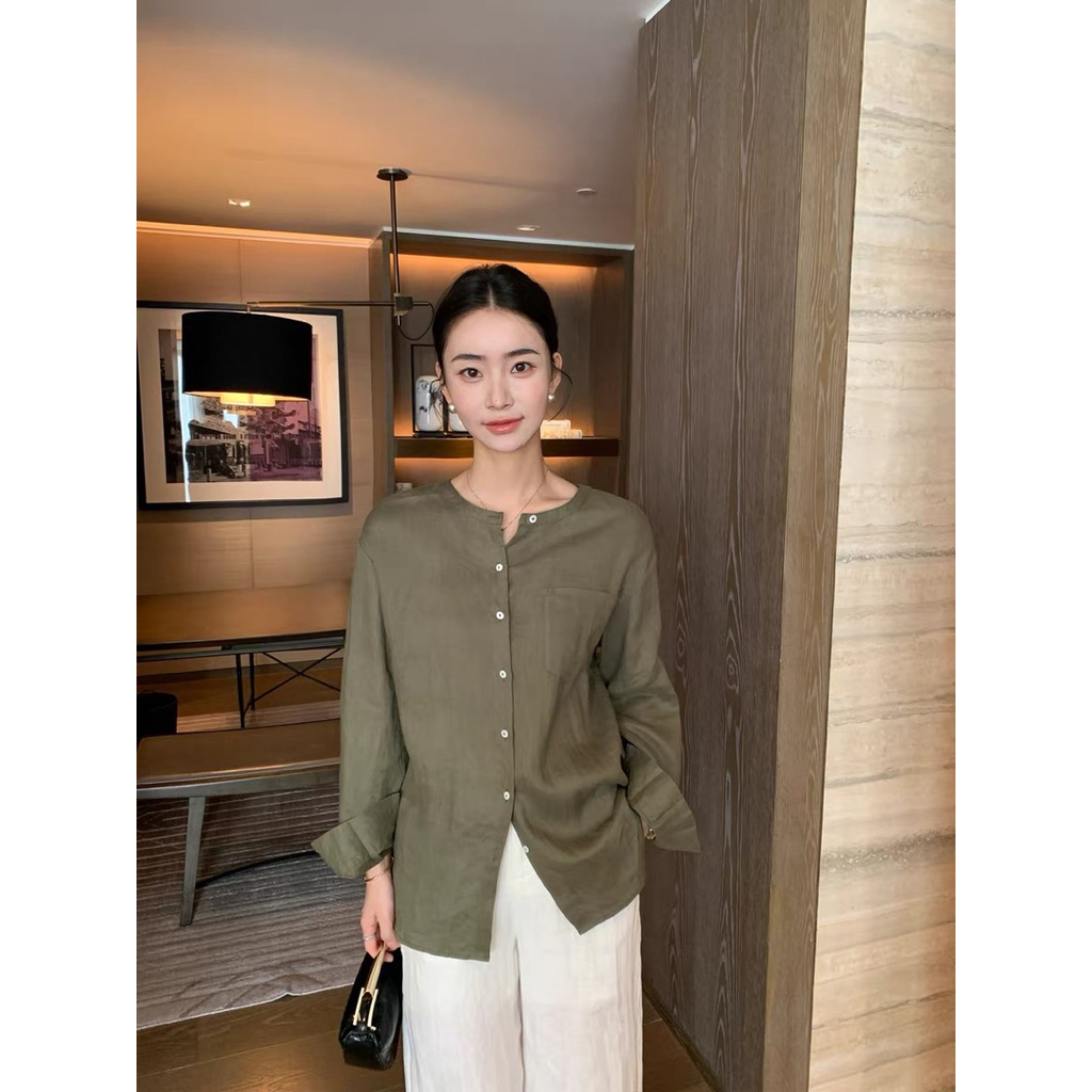 𝗖𝘂𝘀𝗶 -| BEELY | Áo Linen sơ mi cổ tàu
