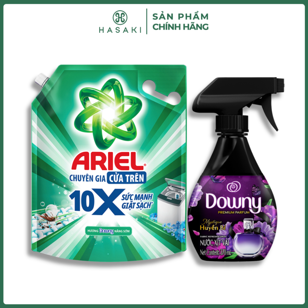 Combo Ariel Nước Giặt 10X Giặt Sạch Cửa Trước 2.7kg/ Cửa Trên 2.9kg + Nước Xịt Vải Downy Huyền Bí 37