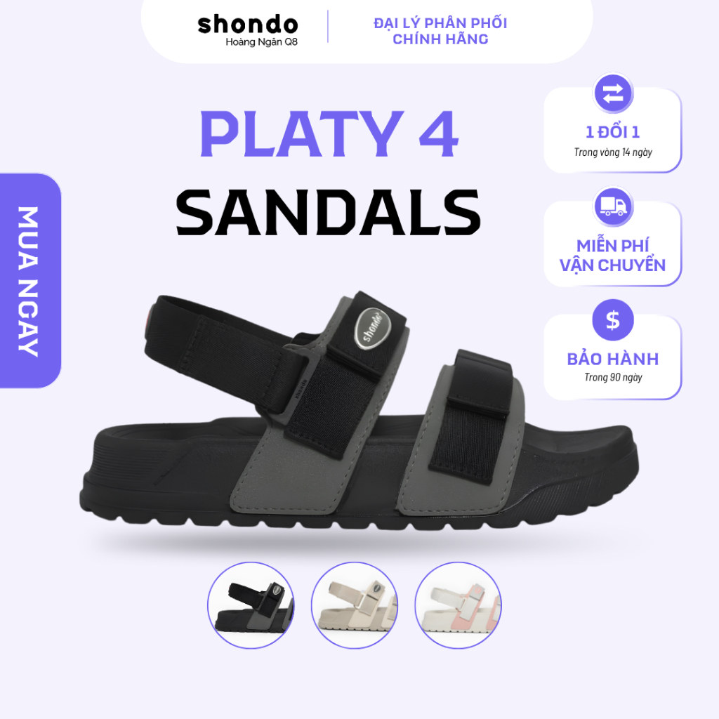 Sandal Bánh Mì Nam Nữ Shondo Platy 4 Đen – Êm Nhẹ, Dễ Phối