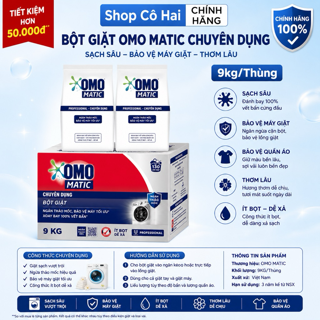 Combo Bột Giặt OMO 9kg & Nước Xả Vải Comfort 5kg | 9kg+5kg | Chuyên Dụng Đánh Bay Vết Bẩn Cứng Đầu