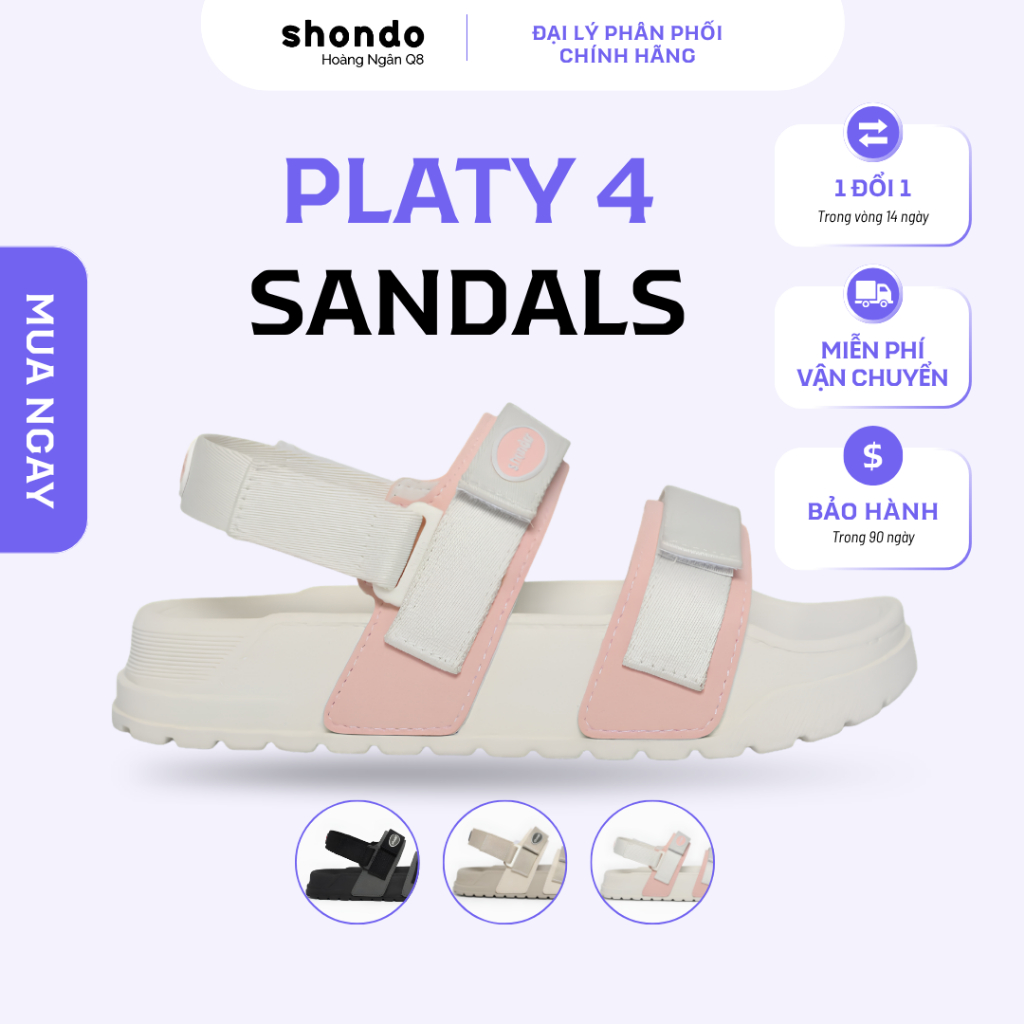 Sandal Bánh Mì Nam Nữ Shondo Platy 4 Trắng Kem – Êm Nhẹ, nữ tính