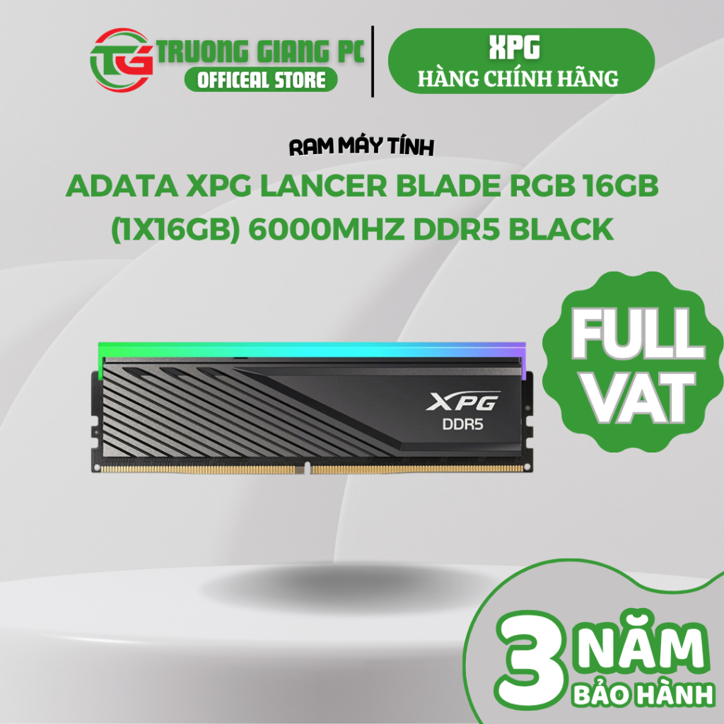 [SẢN PHẨM FULL VAT] Ram Adata XPG Lancer Blade RGB DDR5 16GB 6000MHz Black - BẢO HÀNH CHÍNH HÃNG 36 