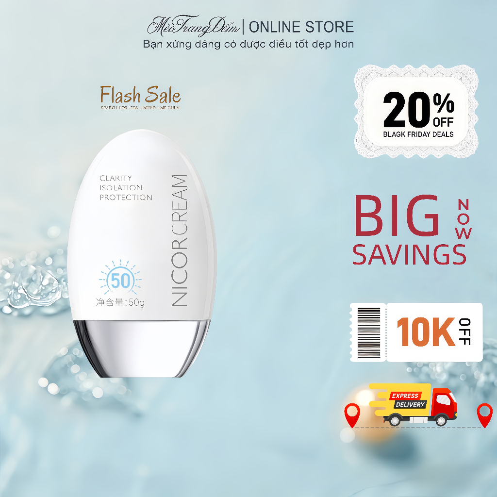 Kem chống nắng nâng tone NICOR CREAM SPF50+  Kem chống nắng kiềm dầu bã nhờn lâu trôi