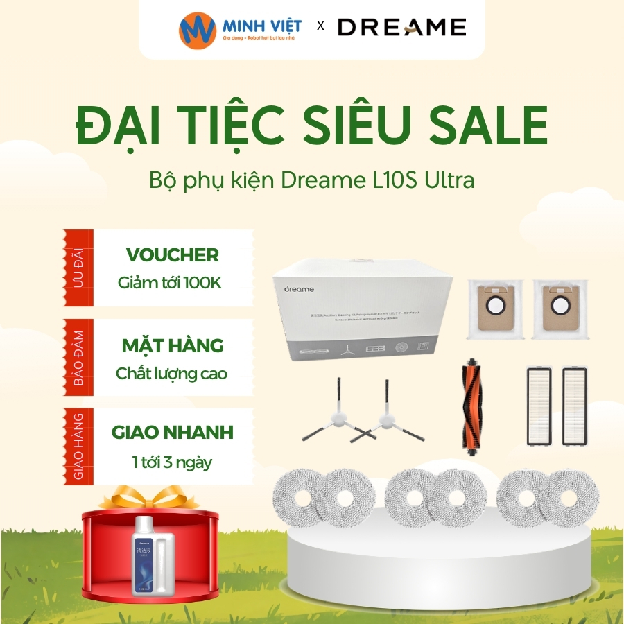 [Tặng nước lau sàn] Bộ Phụ Kiện Robot Dreame L10S Ultra/ L10S Ultra SE - Hàng chính hãng- Minh Việt