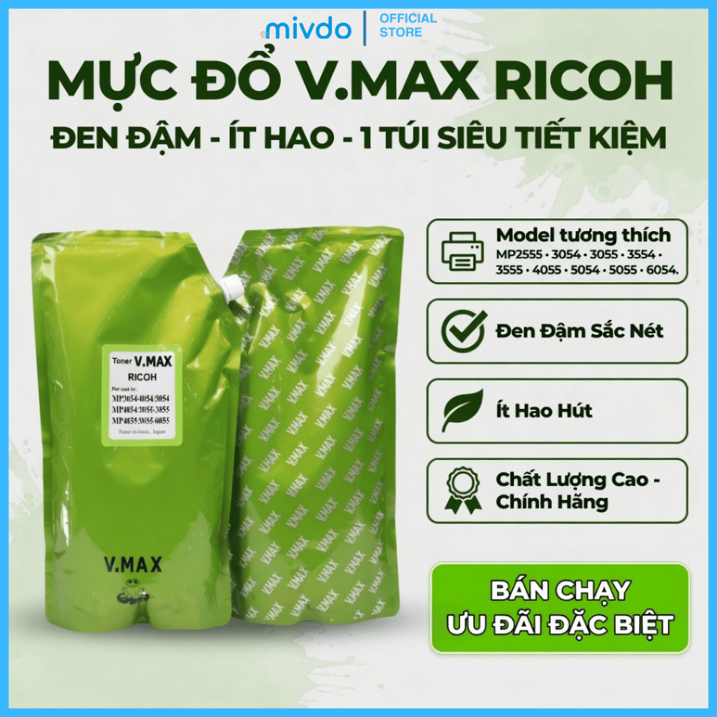 Mực Đổ Ricoh Vmax Cho MP2555 MP3054 MP3555 MP4055 MP5055 MP6054 Chất Lượng Cao Đậm Nét Bền Đẹp