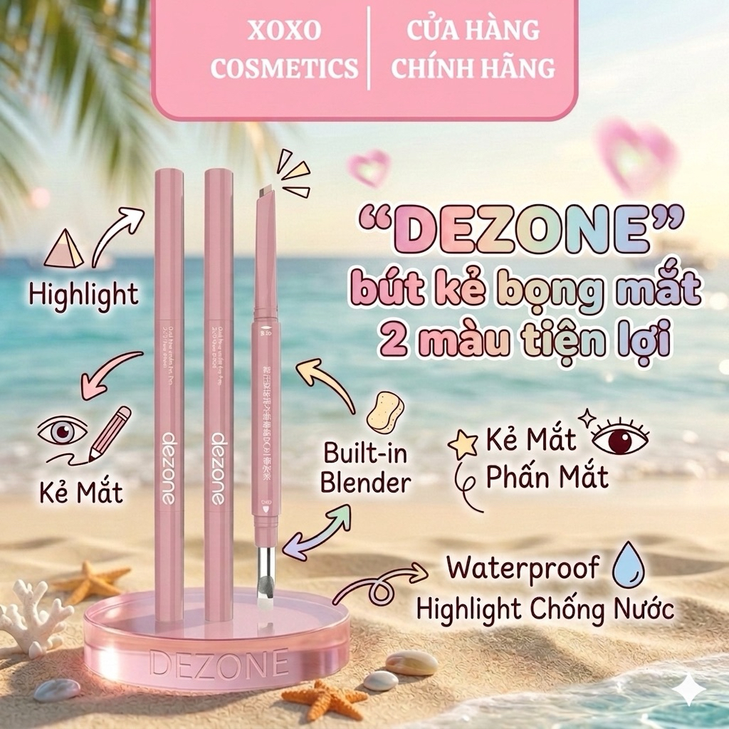 [DEZONE] Bút Kẻ Bọng Mắt Dezone Kẻ Mắt Phấn Mắt, Bút Vẽ Đường Viền Mắt Highlight Chống Nước