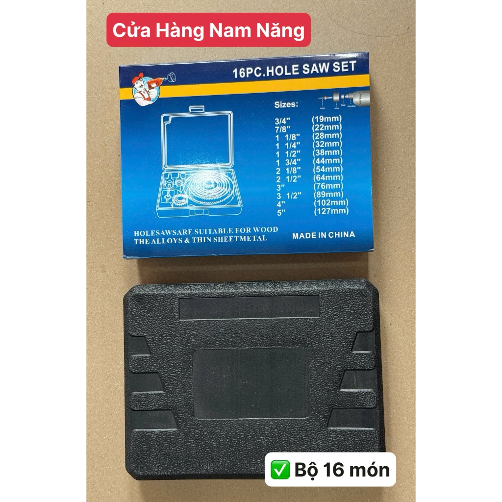 Bộ Mũi Khoét Lỗ 16 Chi Tiết LS+ Hole Saw Set - Bộ Cưa Lỗ Khoét Gỗ, Nhựa, Thạch Cao Cao Cấp