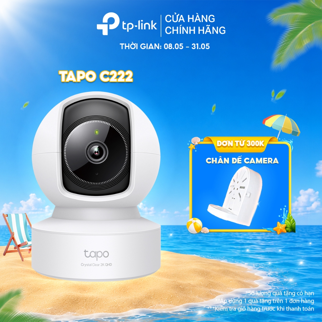 Camera Wi-Fi Trong Nhà TP-Link Tapo C222 | Độ Phân Giải 2K 4MP QHD, Quay Quét 360º, Báo Động Âm Than