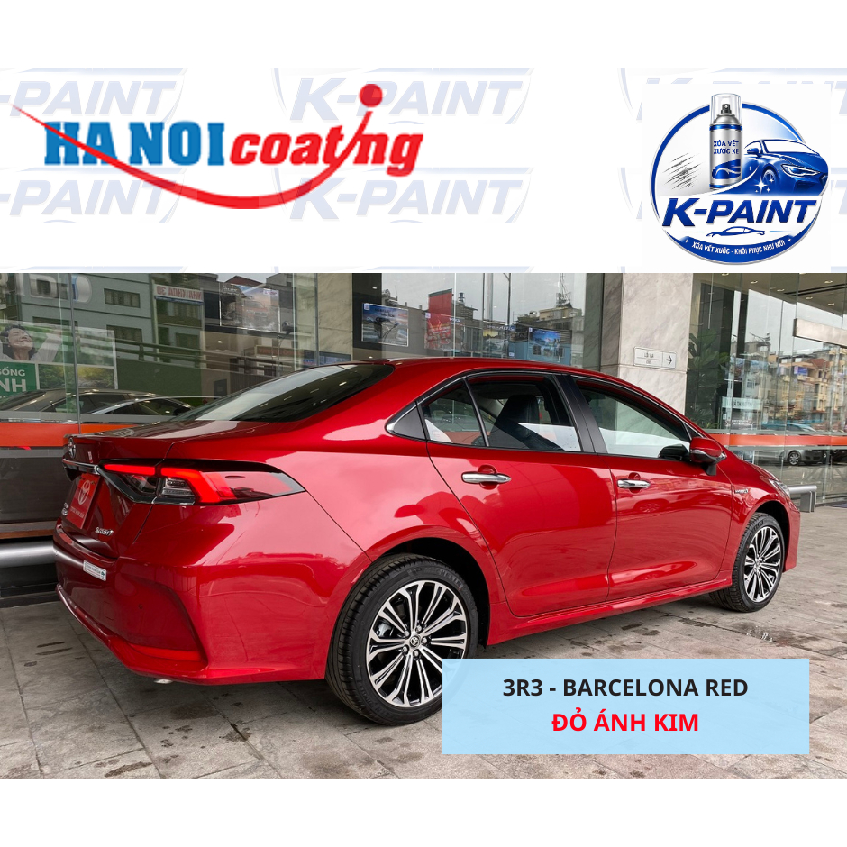 Sơn Xịt Xóa Vết Xước cho xe TOYOTA ALTIS màu ĐỎ ÁNH KIM mã màu 3R3 - BARCELONA RED chính hãng K-PAIN