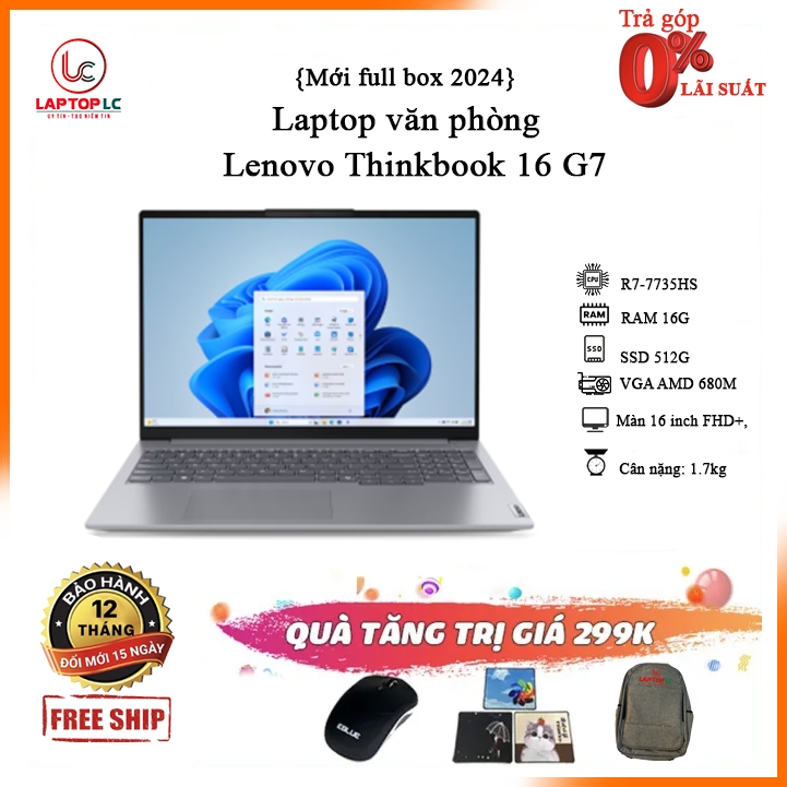 [Mới 100%] Lenovo ThinkBook 16 G7 ARP (AMD Ryzen 7 7735HS | Ram 16GB | SSD 512GB | AMD Radeon 680M | 16″ FHD+ IPS) | BigBuy360 - bigbuy360.vn