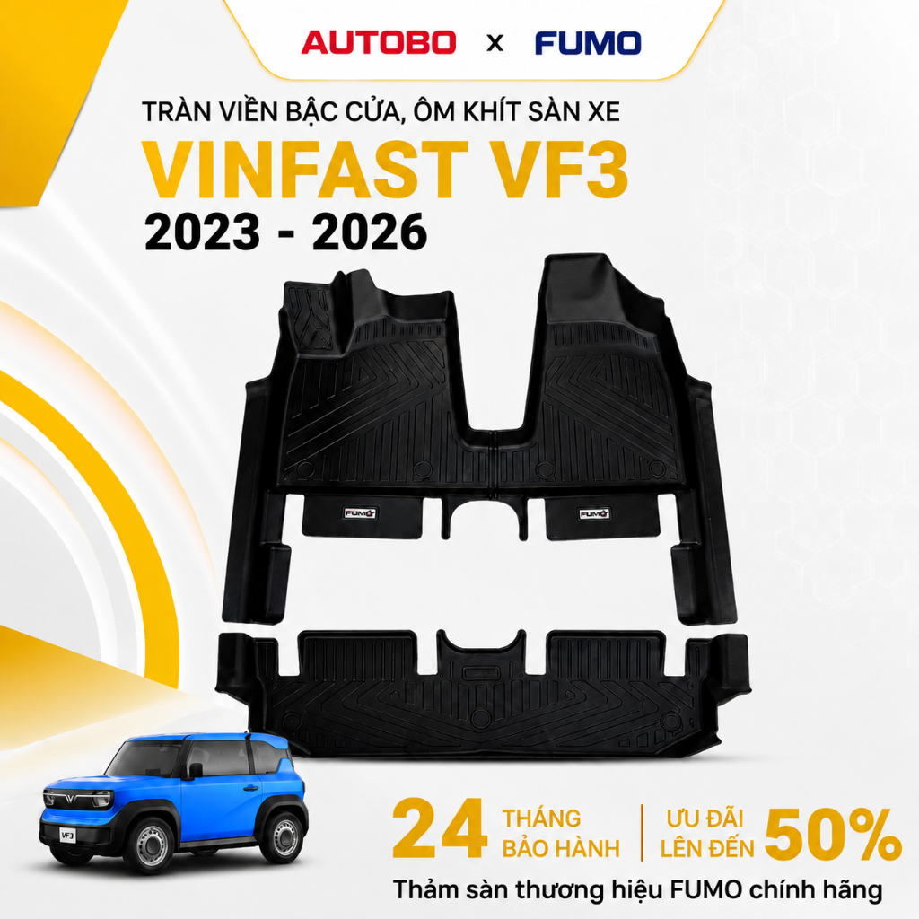 Thảm TPE Cao Cấp cho xe VINFAST VF3 (2023 - 2026) Thảm Đúc Nguyên Khối, Tràn Viền, CHÍNH HÃNG FUMO