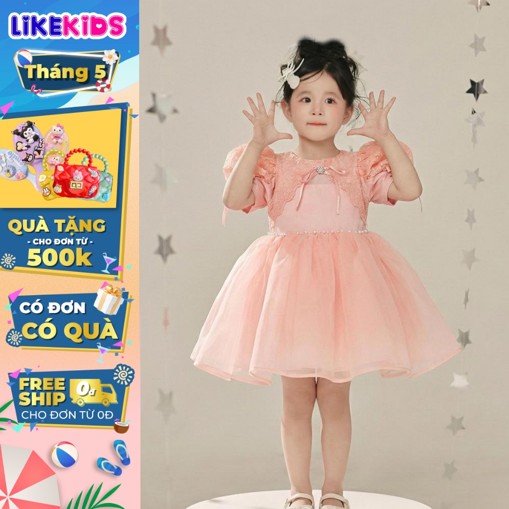 Đầm công chúa voan cho bé gái kiểu dáng TAY BỒNG LikeKids F47