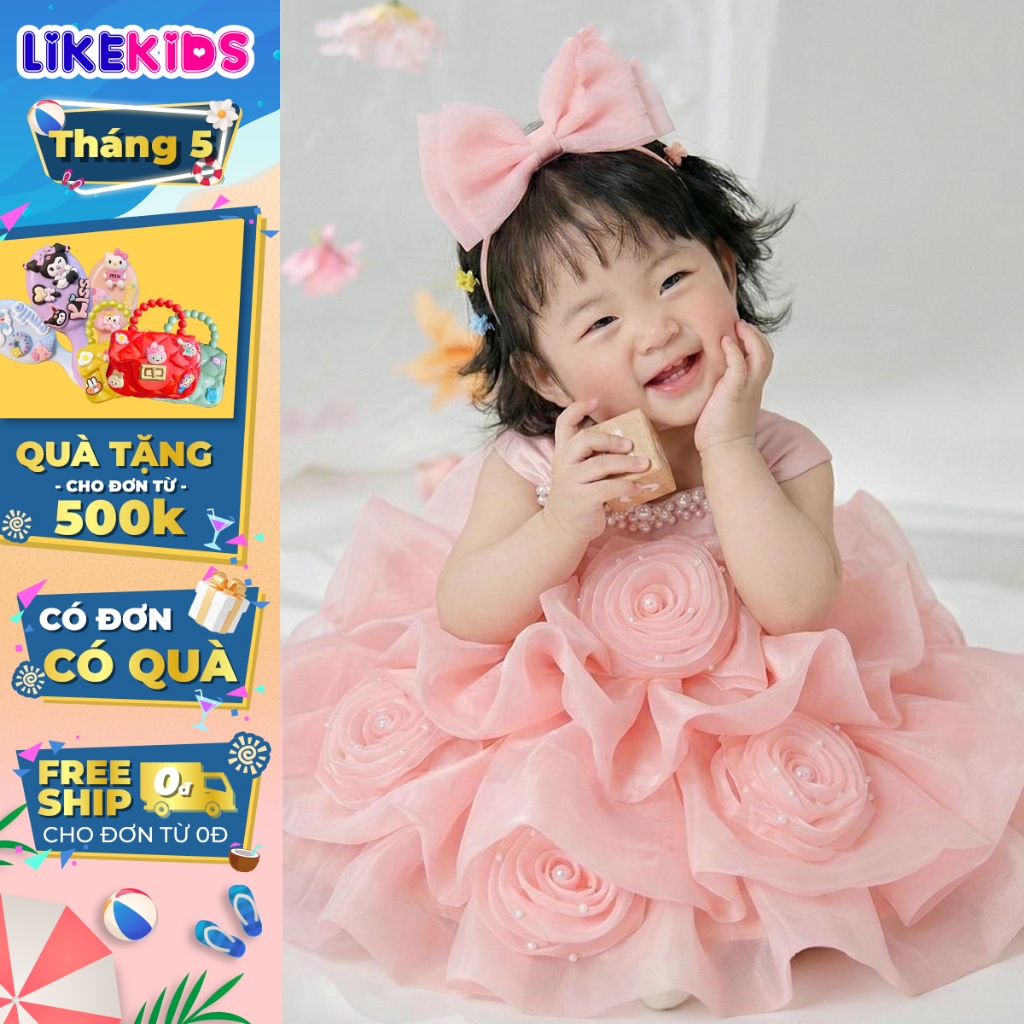 Đầm váy cao cấp cho bé gái kiểu dáng CÔNG CHÚA hoạ tiết BÔNG HỒNG MH28 L79 (Kèm cài) - LikeKids