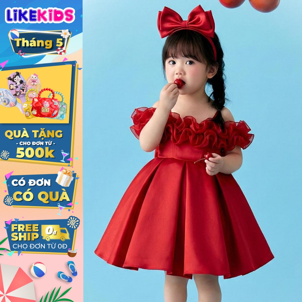 ĐẦM CÔNG CHÚA bé gái kiểu dáng TRỄ VAI MH51 D72 [KÈM NƠ CÀI ĐẦU] - LikeKids