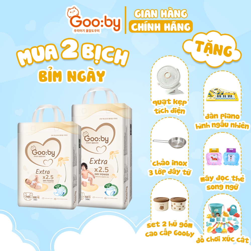 (Combo quà) 2 Bịch Tã/bỉm Gooby Extra mềm mại, chống tràn, siêu thấm hút đủ size cho bé 4-30KG