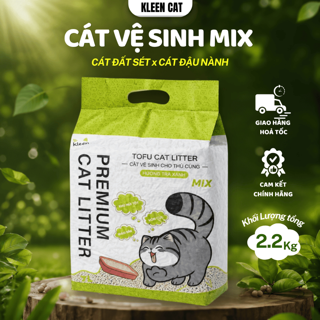 Cát Mèo Đậu Nành Mix Đất Sét Kleen Cat, Cát Vệ Sinh Cho Mèo - CM43