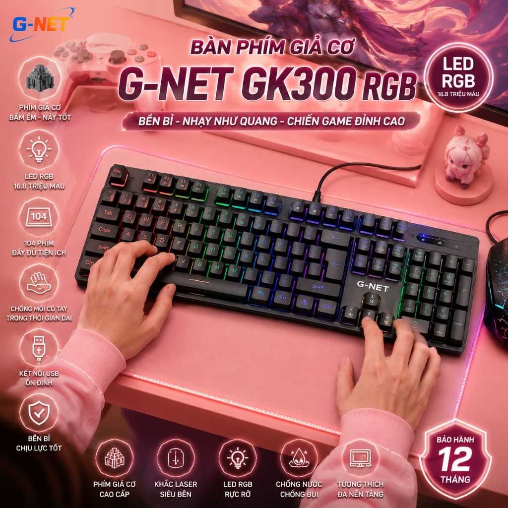 Thanh lý bàn phím giả cơ G-NET GK300 RGB fullsize chính hãng loại 1 giá cực tốt
