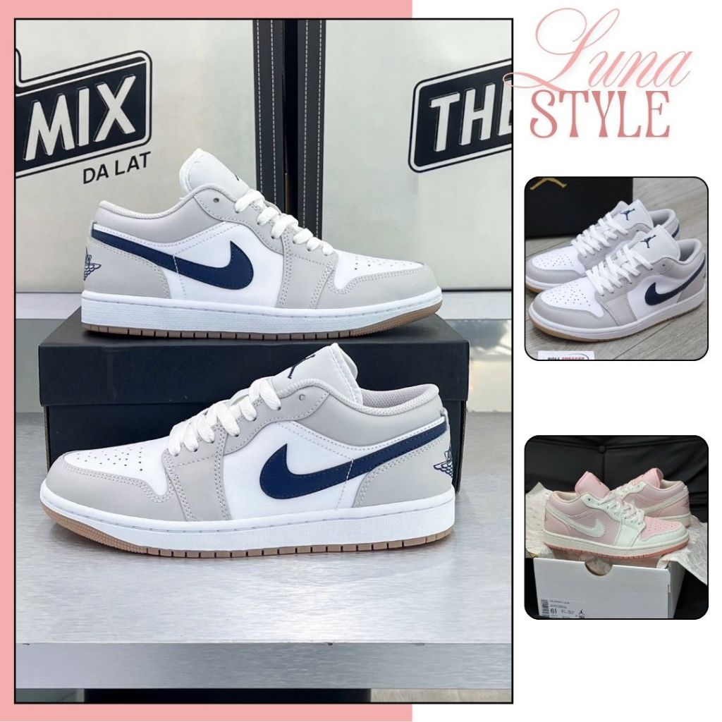 Giày Jodan 1 Low Hot Trend, Giày Sneaker Nam Nữ Cổ Thấp 2 Màu Xám + Hồng Siêu Đẹp Full Box Bill