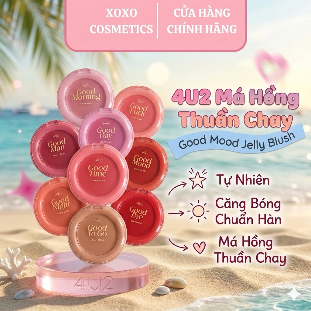 [4U2] Má Hồng Thuần Chay 4U2 Good Mood Jelly Blush Tự Nhiên, Căng Bóng Chuẩn Hàn