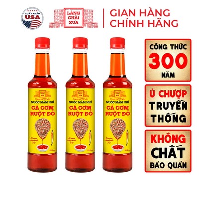 Combo 3 Chai Nước mắm nhỉ cá cơm ruột đỏ truyền thống Làng Chài Xưa 525ml cá ngon vùng nước trồi