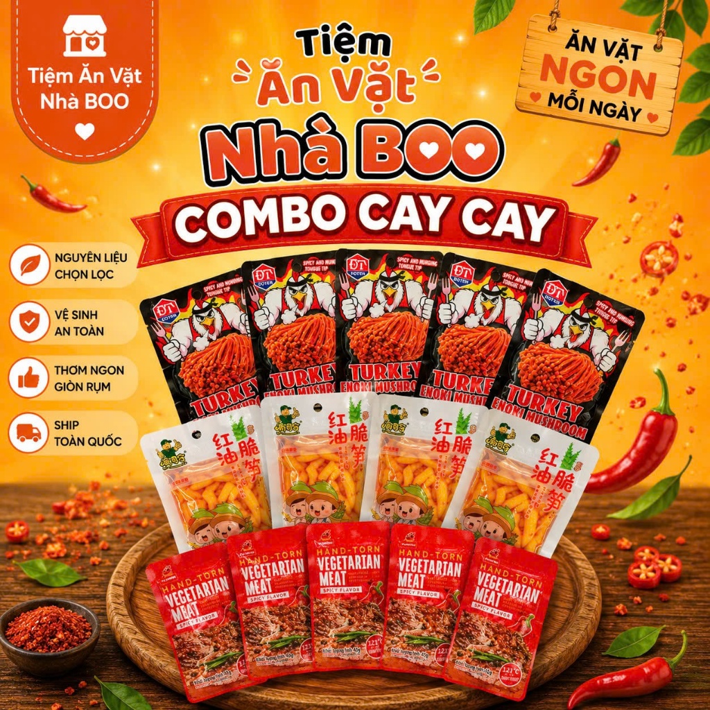 (Combo CAY CAY 15 GÓI: 5 GÓI MĂNG, 5 GÓI NẤM, 5 GÓI THỊT NƯỚNG) BÙNG NỔ VỊ GIÁC, TÊ CAY CHUẨN VỊ, HẤ