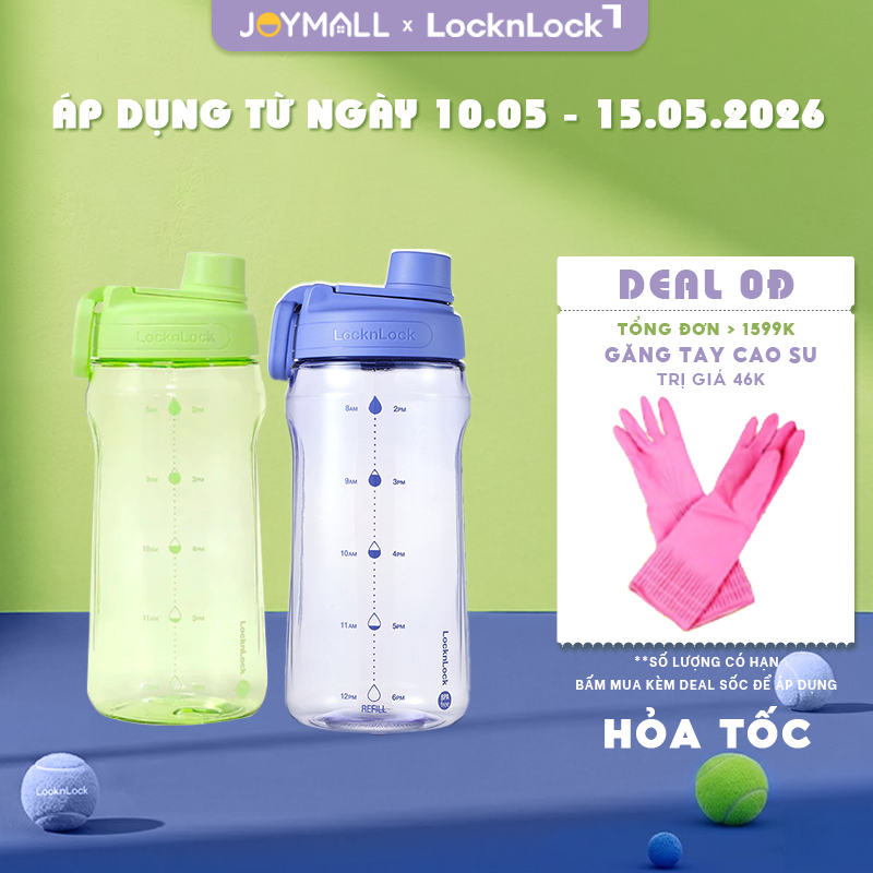 Bình nước nhựa LocknLock Active Large Bottle HAP941 1.5L, Hàng chính hãng, tay cầm gấp gọn - JoyMall