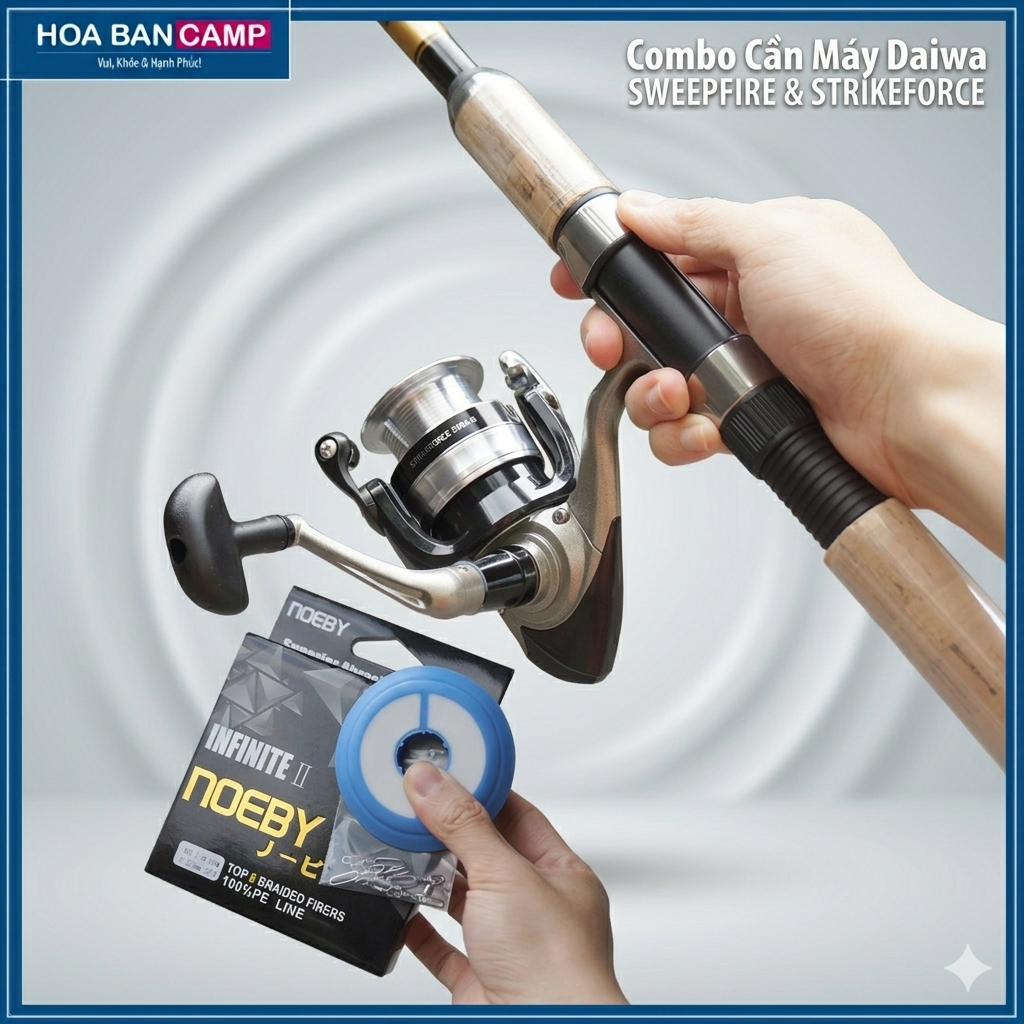 Combo Cần Máy Dọc Daiwa SweepFire, Máy StrikeForce Kèm Dây & Phụ Kiện