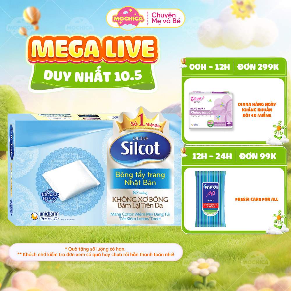 Bông tẩy trang cao cấp Silcot Unicharm Nhật Bản Hộp 82 miếng- Mochishop _Mochica