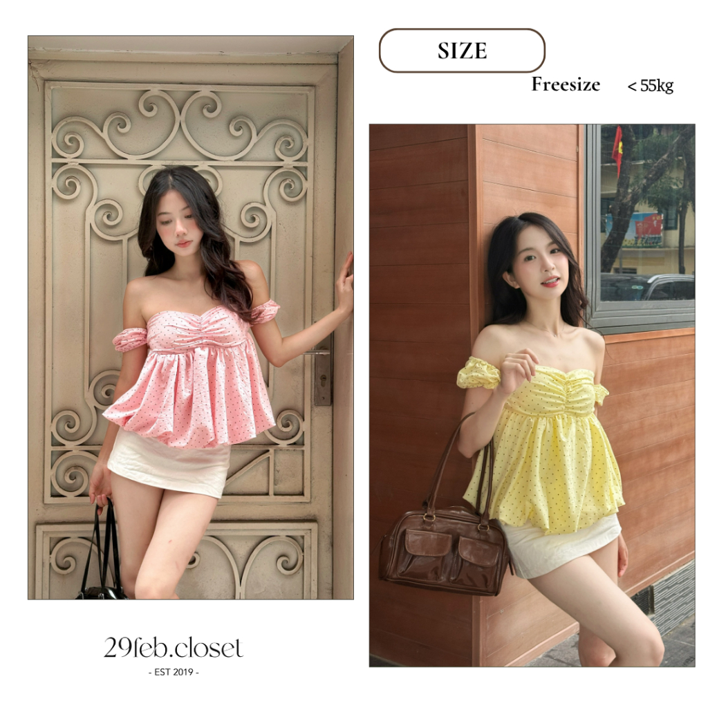 Áo trễ vai họa tiết bi nhí, Áo kiểu nữ trễ vai họa tiết bi nhí dành cho mùa hè - 29feb.closet – A598 | BigBuy360 - bigbuy360.vn