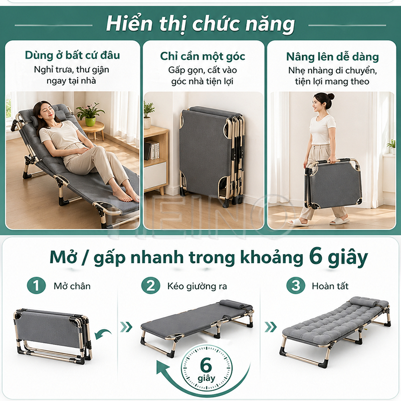 HEINO Giường gấp gọn thông minh rộng 75cm Giường xếp ngủ trưa không tiếng ồn dễ dàng cất giữ | BigBuy360 - bigbuy360.vn