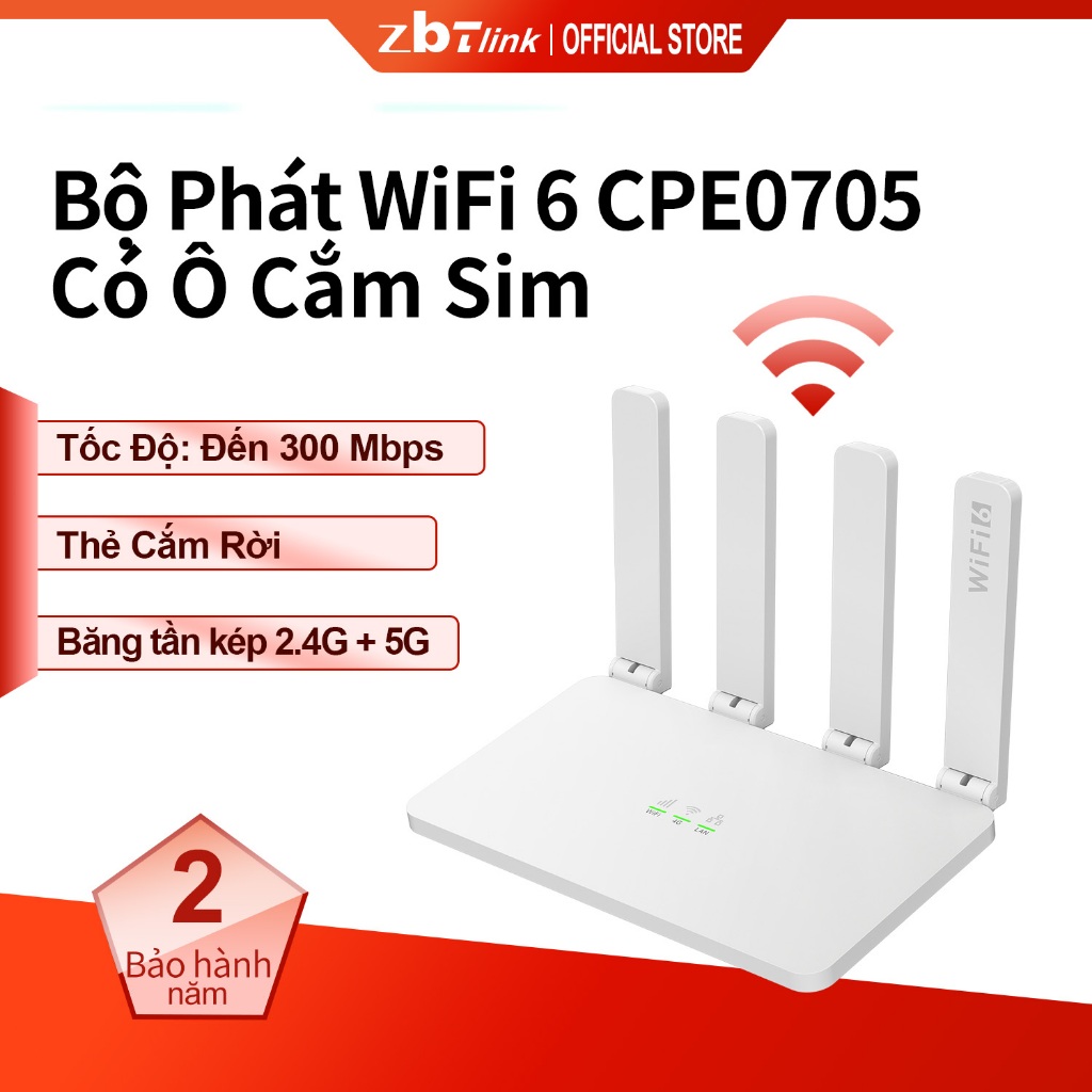 ZBTlinkCPE0705CụcPhátWifi64G Lắp Sim Đường mở 300mbps 100mCổng Lan và Micro…