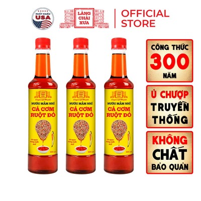 Combo 3 chai Nước mắm nhỉ cá cơm ruột đỏ Làng Chài Xưa 525ml/chai cá ngon vùng nước trồi
