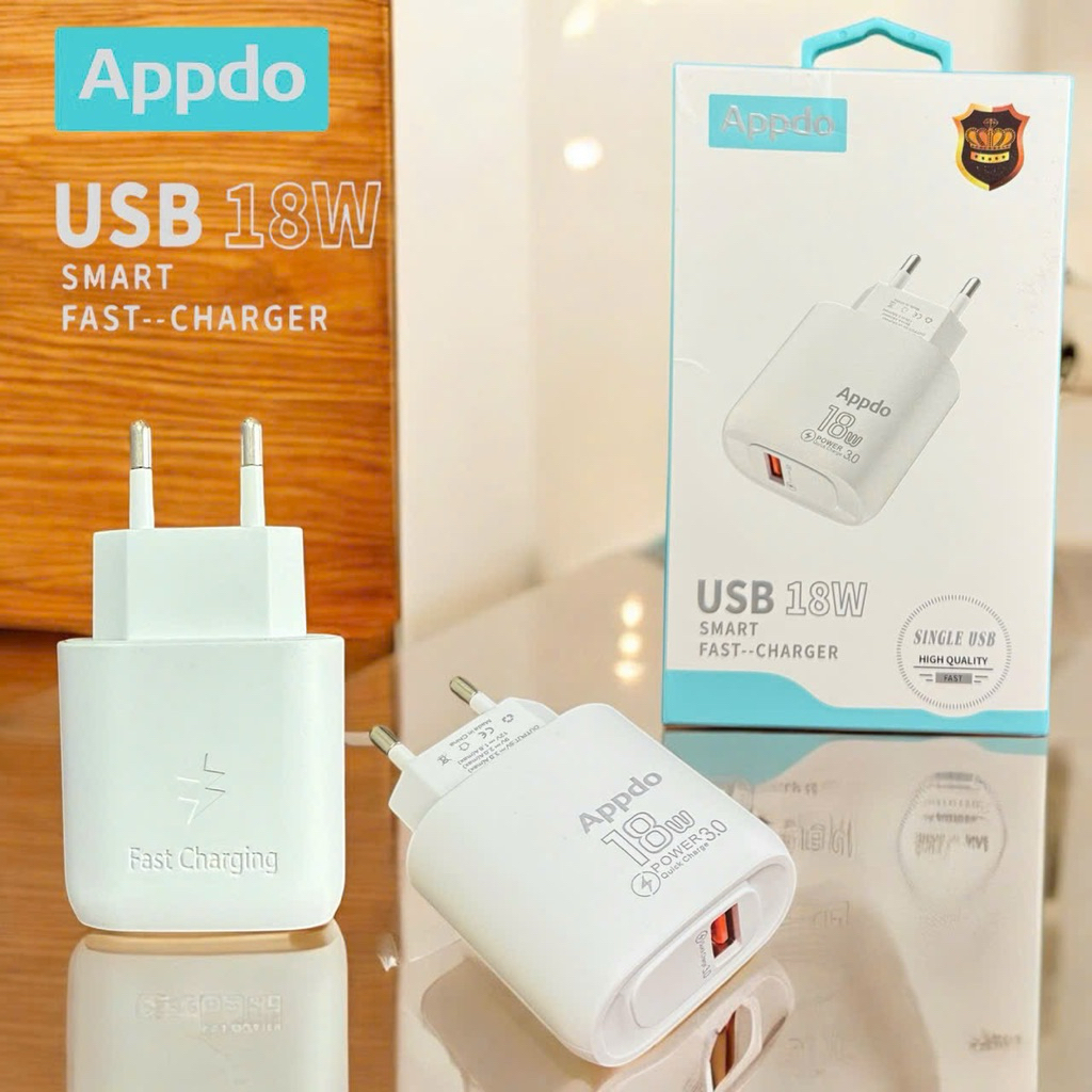 ‼️ Củ sạc Appdo APD-C08 1 cổng PD 18W 1 cổng USB-A chân tròn Củ sạc nhanh, cầm chắc tay, 1 cổng AC 1