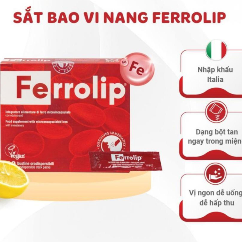 Sắt Ferrolip - Sắt bao vi nang dành cho mẹ bầu & người trưởng thành - Hộp 20 gói
